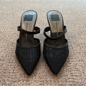 Dolce Vita Black Pointed Mesh Mule with Ankle Strap